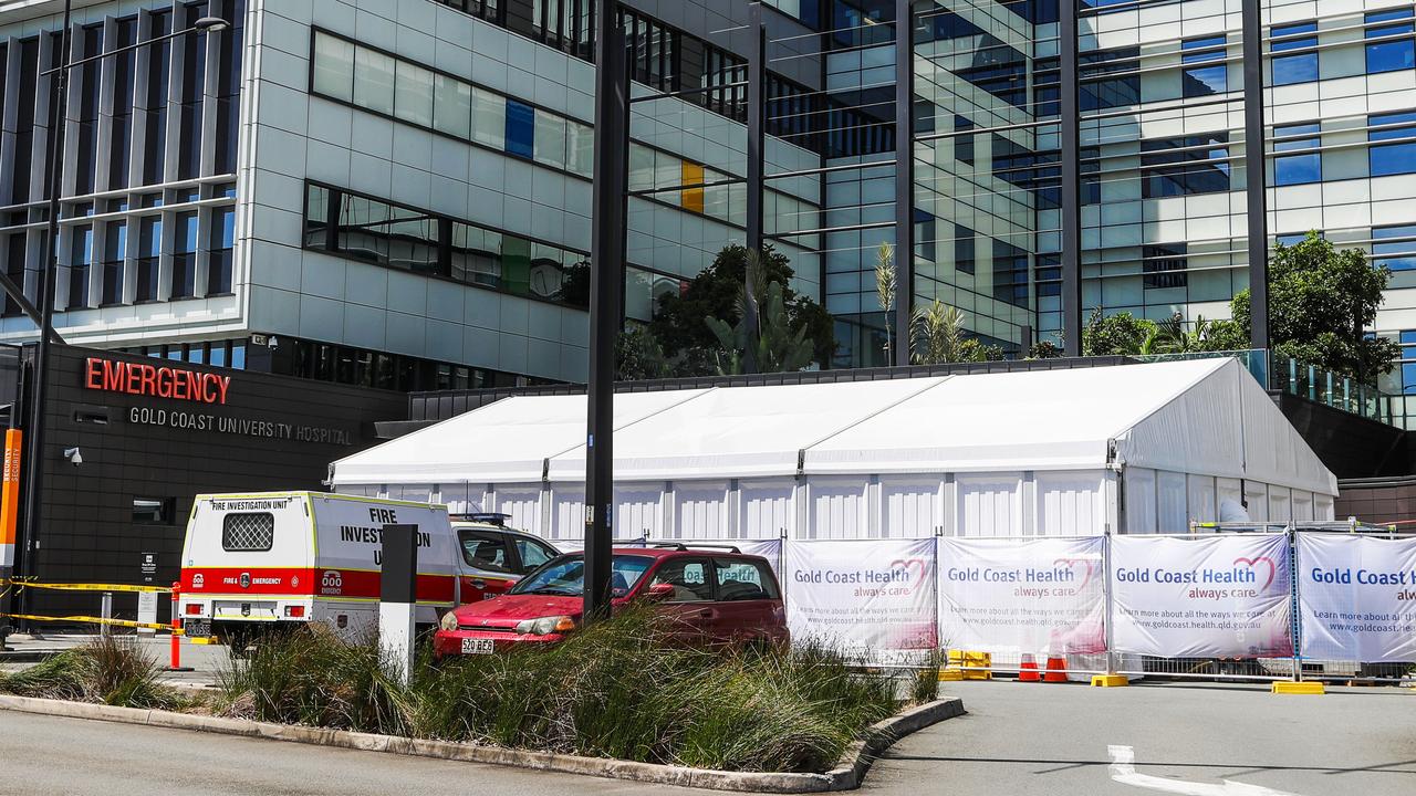 Tents set up outside Gold Coast University Hospital. Picture: Nigel Hallett