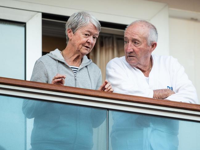 Passengers on their balcony as The Majestic Princess docks. Picture: Julian Andrews