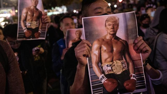 Protesters gathered to say thank you to the United States after US President Donald Trump signed legislation supporting the Hong Kong pro-democracy protesters. Picture: Getty Images