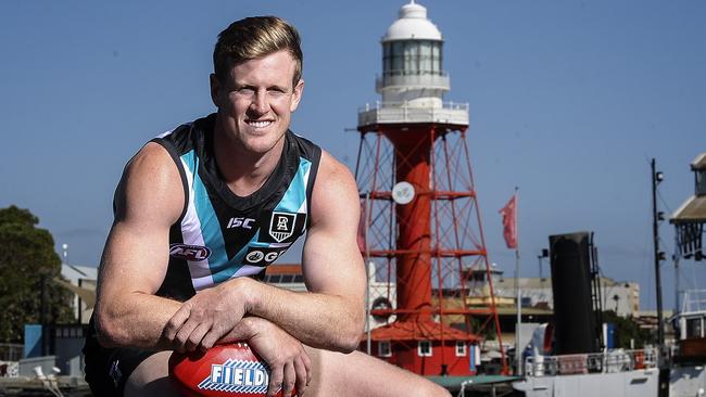 AFL – Tom Jonas named sole captain of the Port Adelaide Football Club and will be wearing the Number 1 jumper. In Port Adelaide. Picture SARAH REED