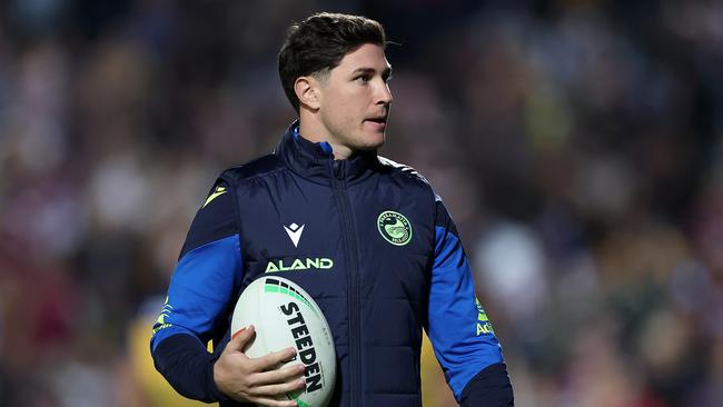 SYDNEY, AUSTRALIA - APRIL 26:  Injured player Mitchell Moses of the Eels looks on before the round eight NRL match between Manly Sea Eagles and Parramatta Eels at 4 Pines Park on April 26, 2024, in Sydney, Australia. (Photo by Cameron Spencer/Getty Images)