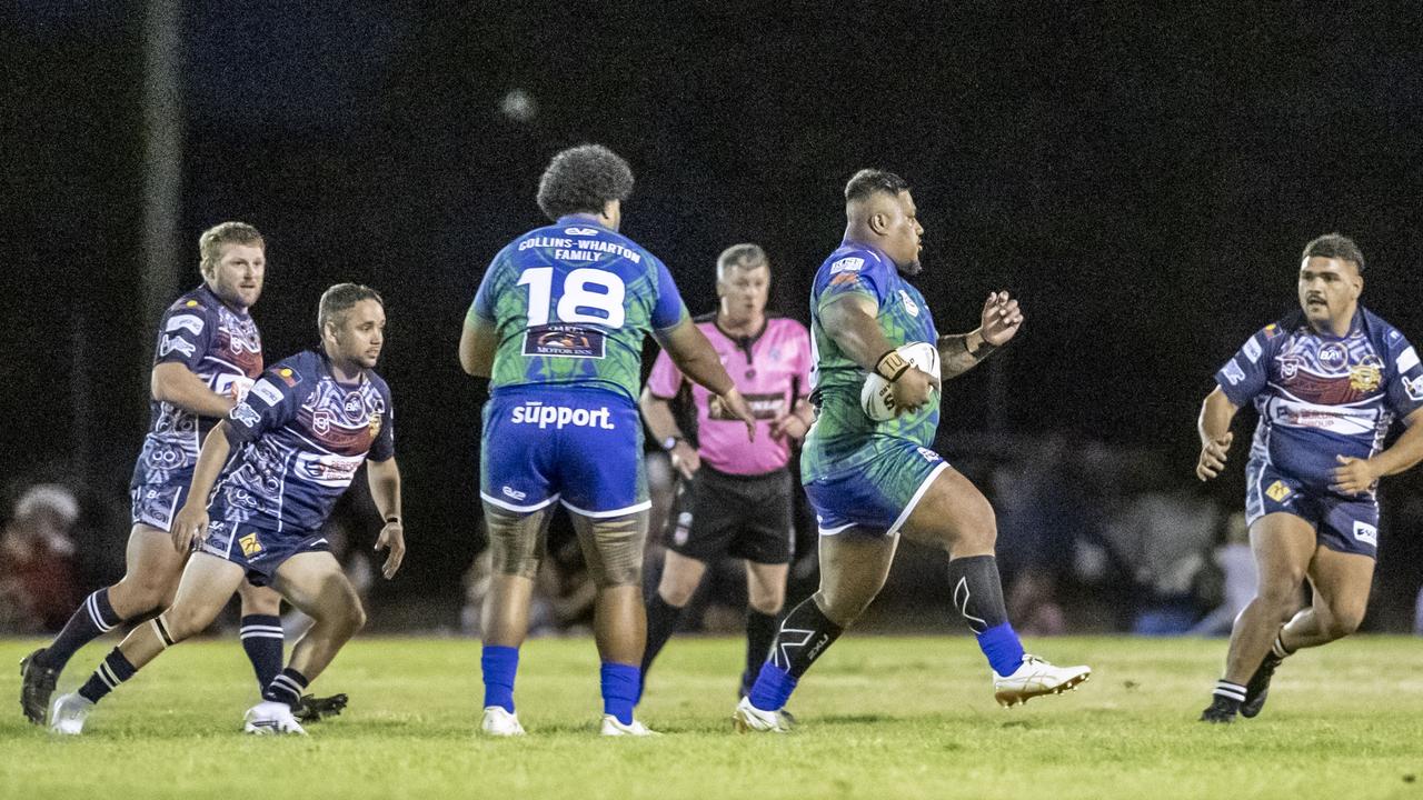 Fine Faingaa for Pacific. 2023 TRL Cultural Cup, SW Qld Emus vs Pacific Nations Toowoomba. Saturday, February 25, 2023. Picture: Nev Madsen.