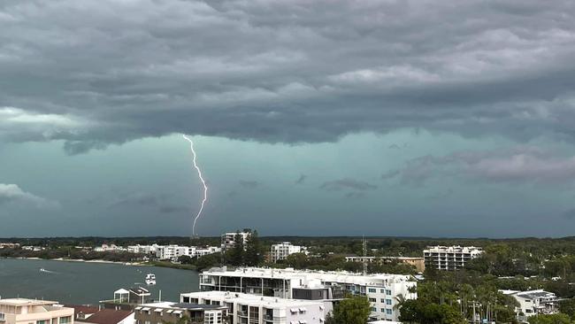 Intense lightning battered the Gold Coast on Saturday. Picture: Brisbane Weather/Facebook