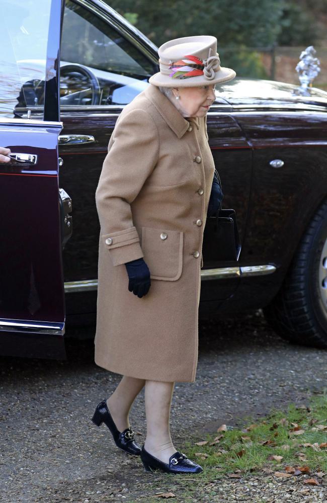 Queen Elizabeth attends a service at St Peter's church in Wolferton, near the royal family’s Sandringham Estate where Prince Philip was involved in a car accident. Picture: AP