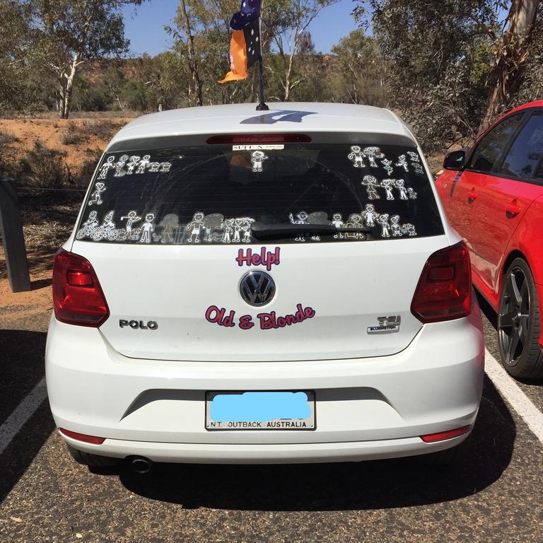 One of the highlights of the walk around the old Telegraph Station just out of town was this car in the parking lot. Picture: Supplied