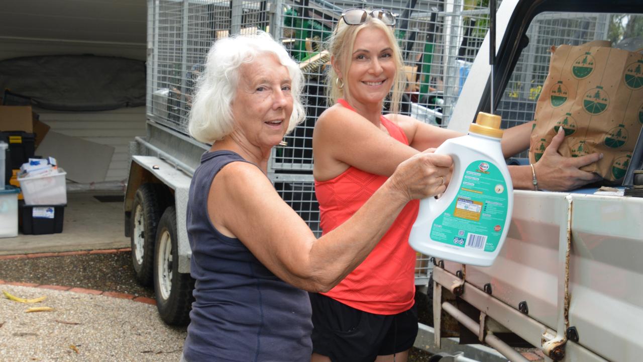 Lorna Rope and Geene Court from the Holloways Hub volunteer crew load up supplies to take to Degarra. Picture: Bronwyn Farr