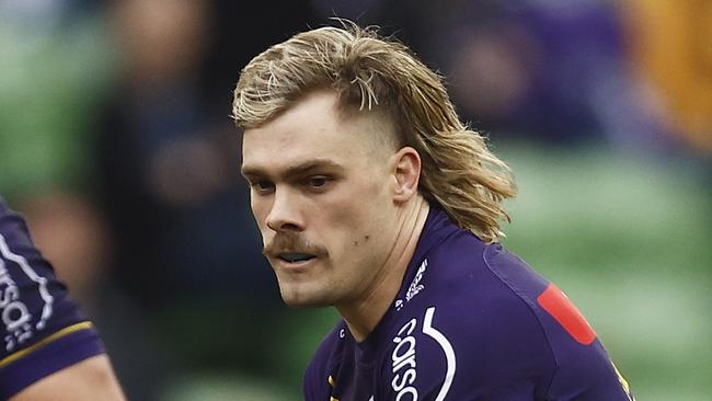 MELBOURNE, AUSTRALIA - AUGUST 26: Ryan Papenhuyzen of the Storm runs with the ball during the round 26 NRL match between Melbourne Storm and Gold Coast Titans at AAMI Park on August 26, 2023 in Melbourne, Australia. (Photo by Daniel Pockett/Getty Images)