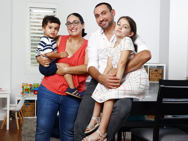 DAILY TELEGRAPH 17TH MARCH 2022EMBARGOED FOR BUDGET COVERAGEPictured at their home at Breakfast Point in Sydney is Michelle and Joe Sraih with their two kids Jacob and Mia.They are keen to see what the next federal budget brings. Health is a huge part of the family's life as it took several years of IVF to conceive.Picture: Richard Dobson