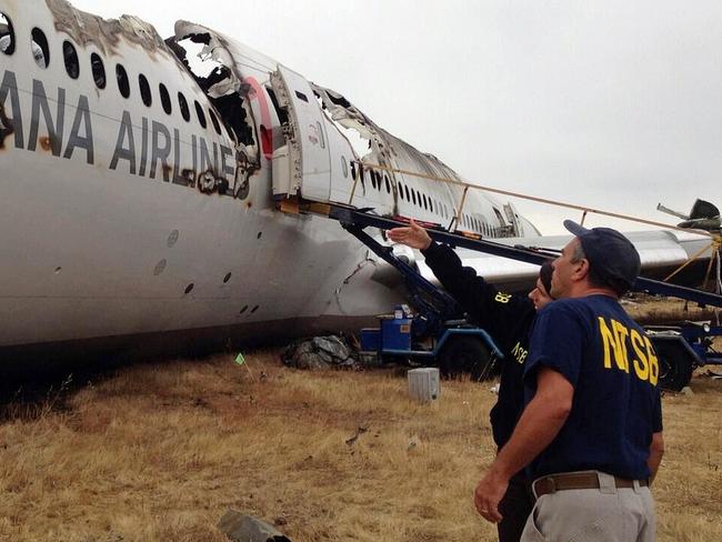 Investigator in charge Bill English and NTSB Chairwoman Deborah Hersman discuss the progress of the investigation into the crash of Asiana Airlines Flight 214 in San Francisco. Picture: AP/National Transportation Safety Board