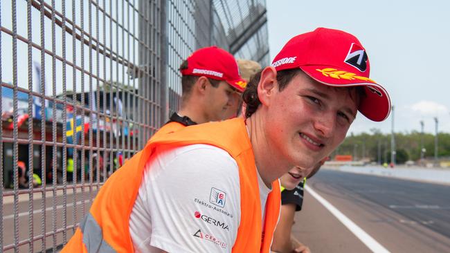 Finn Moller- Boldt at the race track of 2023 Bridgestone World Solar Challenge, Hidden Valley Raceway, Saturday, October 21, 2023. Picture: Pema Tamang Pakhrin.