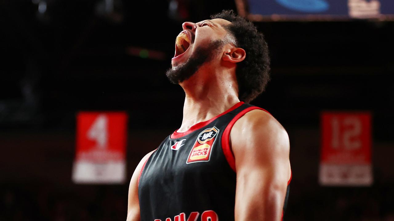 Tyler Harvey celebrates Illawarra’s win over Melbourne United. (Photo by Jeremy Ng/Getty Images)