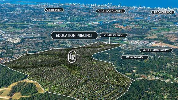 The SkyRidge community in Worongary, which will eventually include 3500 homes and a retail village, covers more than 340ha. About 4.9ha is being sold to build a school. Picture: Supplied