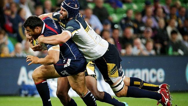 Cruze Ah-Nau makes a charge for the Rebels against the Brumbies.