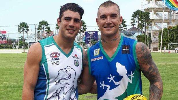 Dustin Martin and Christian Petracca training with the Bali Geckos in January. Picture: Facebook/Bali Geckos.