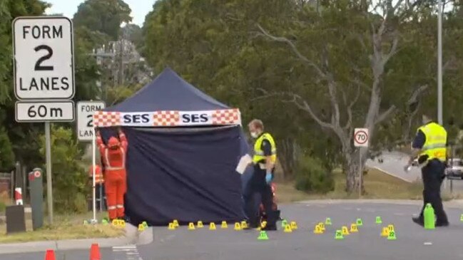 Police at the scene of a Hampton Park hit and run that killed cyclist Sole (Makaro) Manapori. Picture: 7 News.