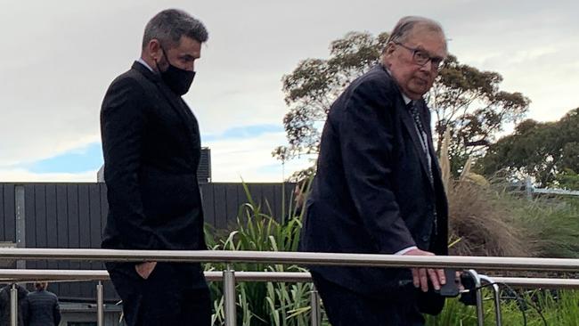 Gerrard O'Connor exits Heidelberg Magistrates Court with his lawyer Sandy Robertson. Picture: Kirra Grimes