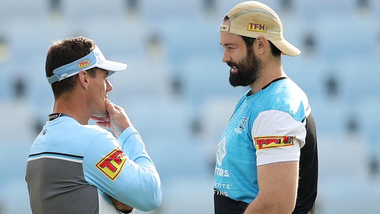 John Morris and Aaron Woods at Sharks training.