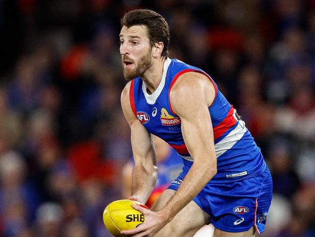 MELBOURNE, AUSTRALIA - JUNE 07: Marcus Bontempelli of the Bulldogs in action during the 2024 AFL Round 13 match between the Western Bulldogs and the Brisbane Lions at Marvel Stadium on June 07, 2024 in Melbourne, Australia. (Photo by Dylan Burns/AFL Photos via Getty Images)