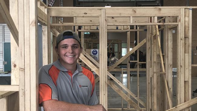 Carpentry apprentice Andrew Palfrey at TAFE NSW Miller. Picture: Cindy Ngo