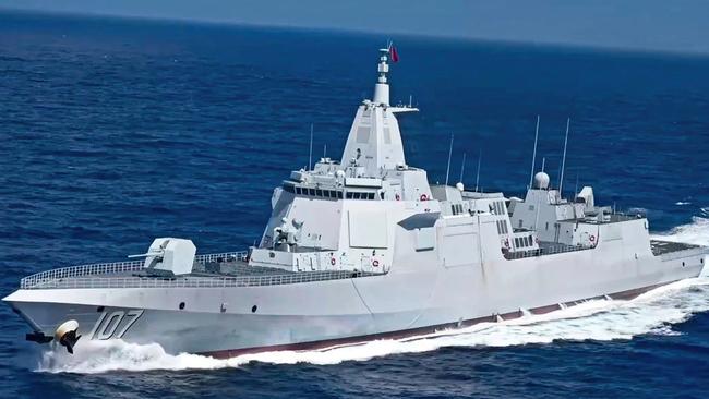 A Chinese destroyer that was part of a naval task force spotted off the coast of Australia. Picture: China Central Television (CCTV)