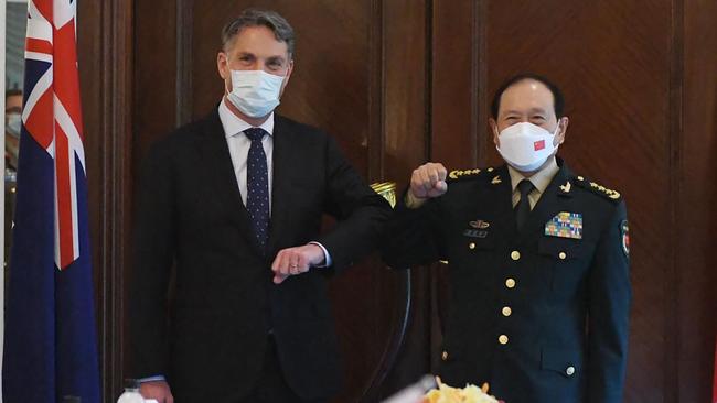 Defence Minister Richard Marles met with his Chinese counterpart Wei Fenghe on the sidelines of the Shangri-La Dialogue summit in Singapore. Picture: AUSTRALIAN DEPARTMENT OF DEFENCE / AFP