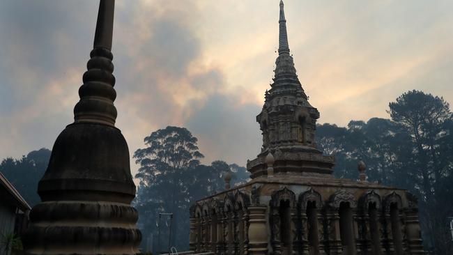 The Sunnataram Buddhist retreat in Penrose where the NSW RFS pinned back a bushfire that threatened to destroy it. Picture: Richard Dobson