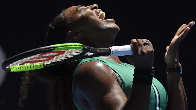 Serena Williams reacts during her loss to Karolina Pliskova. Picture: AP Photo 