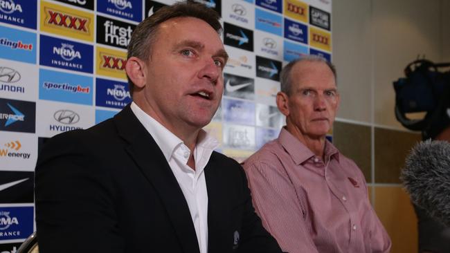 Broncos CEO Paul White (left) and coach Wayne Bennett. Photo: Peter Wallis