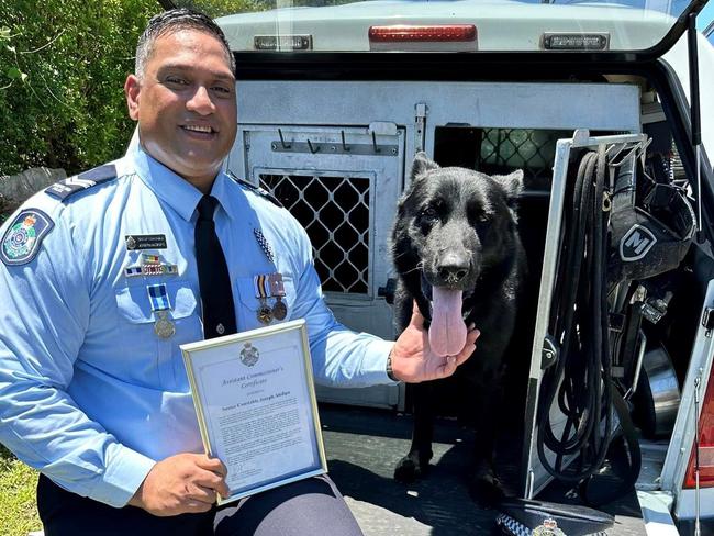 PD Bravo received the Commissioner’s Certificate Award and was also awarded one of the Inaugural Queensland Police Service Dog Squad Canine Service Medallions in Brisbane in July, an honour that recognised his outstanding service.