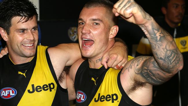 Trent Cotchin and the Tigers are happy with Dustin Martin. Picture: George Salpigtidis