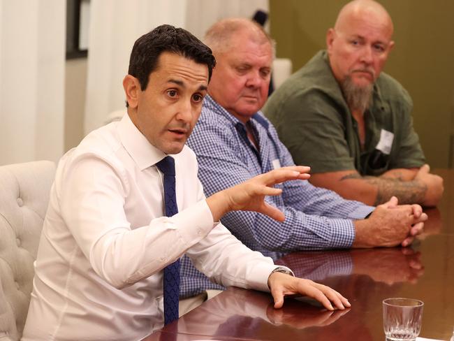 Leader of the Opposition David Crisafulli and Shadow Minister for Youth Justice and Victim Support Laura Gerber meet with victims of crime at Parliament House, Brisbane. Picture: Liam Kidston.