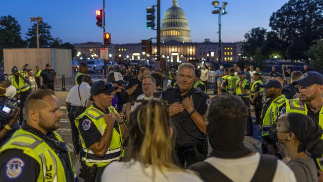 Capitol Hill police keep protesters separated in the wake of the decision overturning Roe v Wade outside the US Supreme Court in Washington. Picture:Getty Images