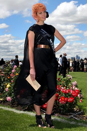 Jess Coad enters Myer Fashions on the Field. Picture: Ian Currie