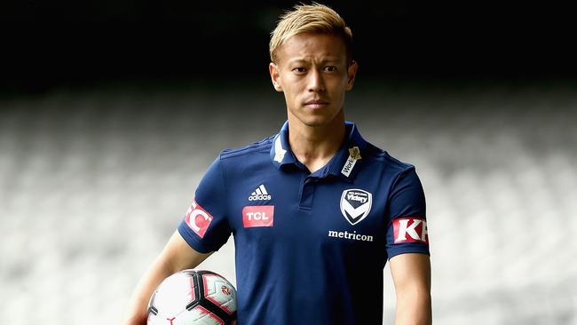 Melbourne Victory’s Keisuke Honda makes his A-League debut tomorrow against Melbourne City. Picture: Getty Images