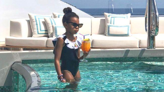 The definition of luxury - Blue Ivy with a mocktail on a superyacht. Source: Instagram