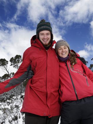 Madeline Watts (right) with partner Hagan Brightman took a well deserved study break from their uni exams to head up to Mt. Wellington to enjoy the snow at the unusual time of the year.