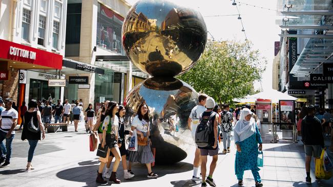 Shoppers in the Rundle Mall. Picture: Morgan Sette