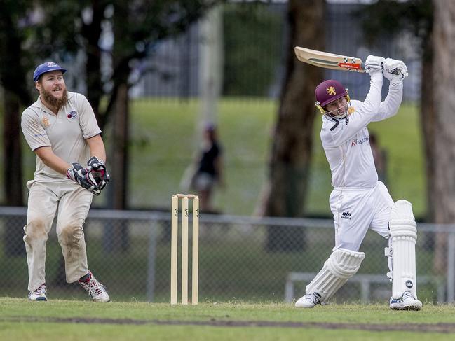 Palm Beach Currumbin's Ryan Kettle (right) smashed a ton in Saturday’s win over Burleigh. Picture: Jerad Williams.