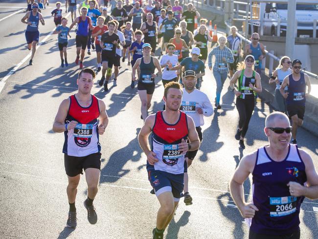 Run the Bridge Fun Run 2020 across Tasman Bridge. Picture: RICHARD JUPE