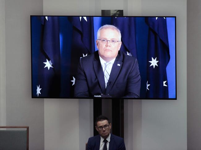 Scott Morrison appeared in Question Time via videolink from quarantine, but fielded no question from Labor. Picture: NCA NewsWire / Gary Ramage