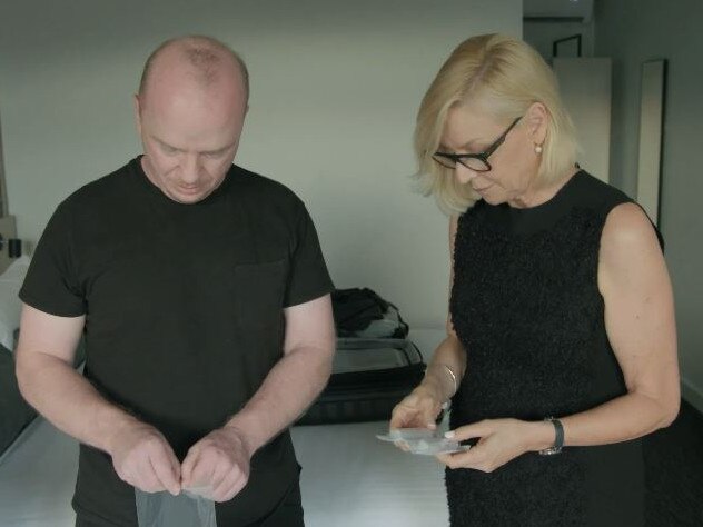 Joe shows off his baby making ‘tools’ to reporter Liz Hayes.