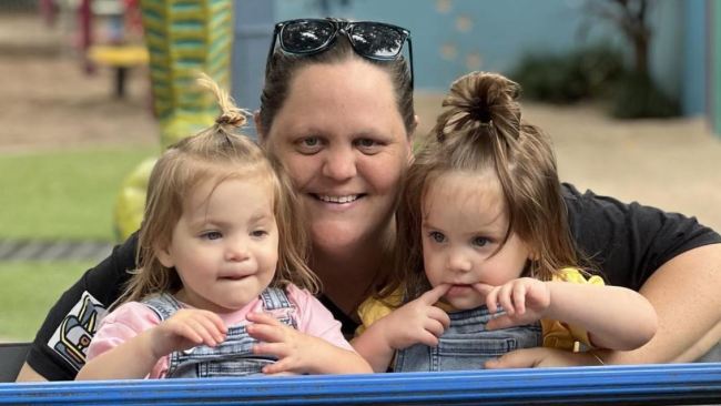 Jade Olsen with her daughters Maddy and Rhylee. A doctor’s report confirmed Rhylee fractured her leg. Picture: Cairns Post