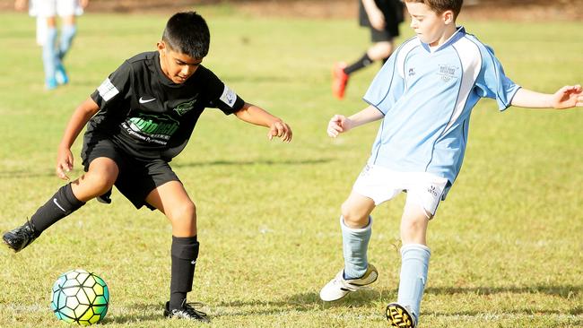 Action from the under 10s game Rouse Hill Rangers v North Rocks game in the Sydney Hills Football Association competition. Picture: Justin Sanson