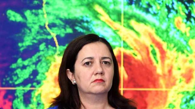 Queensland Premier Annastacia Palaszczuk looks on during a press conference following a Disaster Management Meeting in Brisbane, Tuesday, March 28, 2017. Tropical Cyclone Debbie is currently crossing Queensland's far north coast as a category 4 cyclone. (AAP Image/Dave Hunt) NO ARCHIVING. Picture: DAVE HUNT