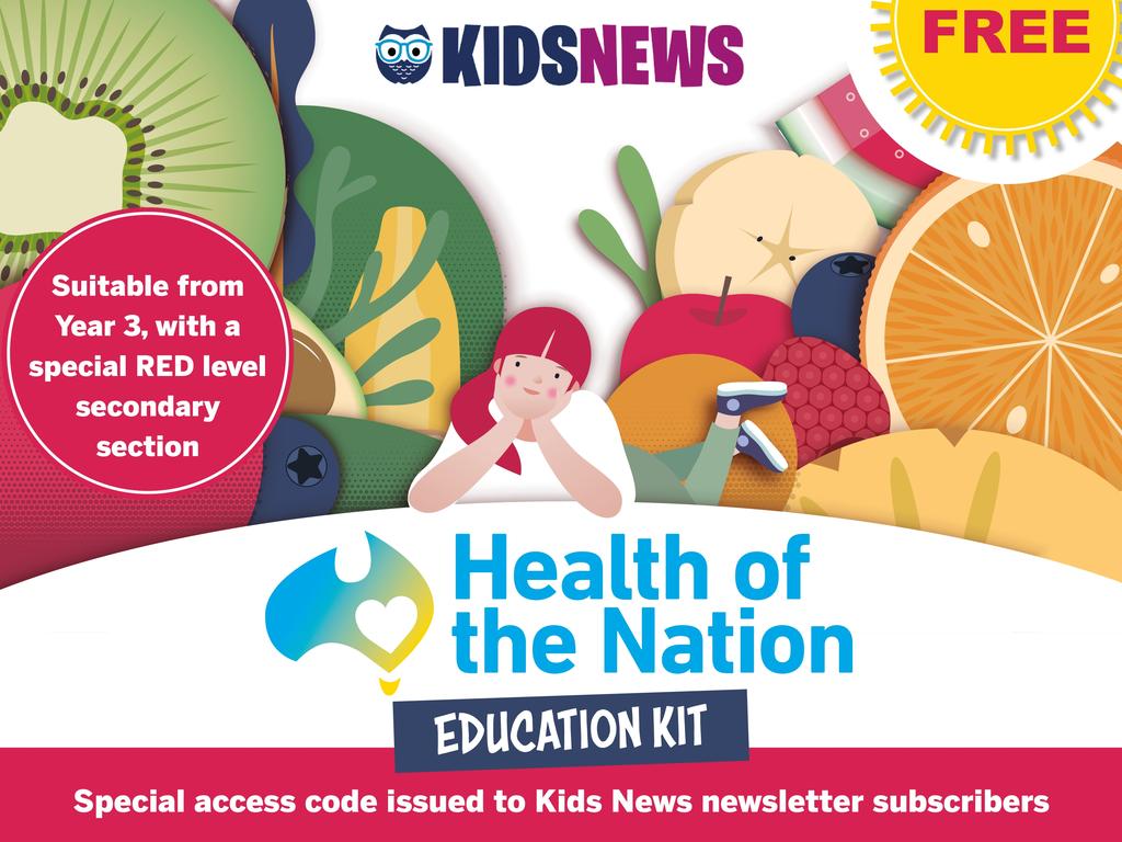 KIDS NEWS 2024:  UPDATED Health of the Nation education kit artwork for launch story - 4:3 thumbnail and substitutes. PLEASE USE THIS ONE. Picture: Abi Fraser