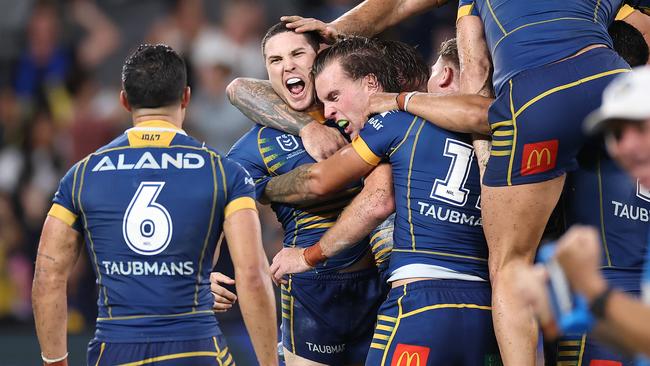 Just hours after signing a contract extension, Mitchell Moses claimed victory for Parramatta. Picture: Getty Images.