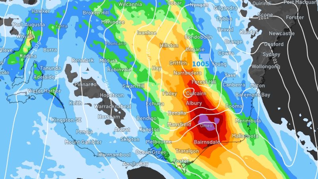 More than 100mm could fall in northeast Victoria and southern NSW on Wednesday. Picture: Weatherzone