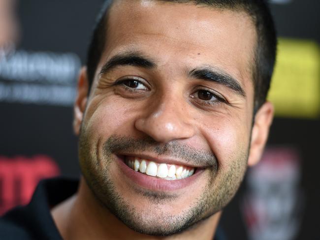 Ahmed Saad. After serving an 18 month drugs ban Ahmed Saad was today re-drafted by St Kilda as a rookie. Ahmed is all smiles at a press conference announcing his return to St Kilda as a rookie. Picture: Jason Sammon The Bays Aged Care Facility, Hastings. St Kilda players visit as part of their Australia Post Community amp. Wednesday 3rd December 2014.
