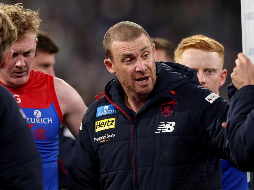 Melbourne Coach Simon Goodwin needs to admit he has been stubborn, says Mick McGuane. Picture: Jonathan DiMaggio/Getty Images.