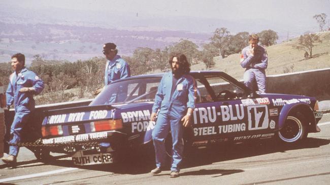 Driver Dick Johnson with his Tru Blu Falcon after a crash during Bathurst in 1980. Picture: Supplied